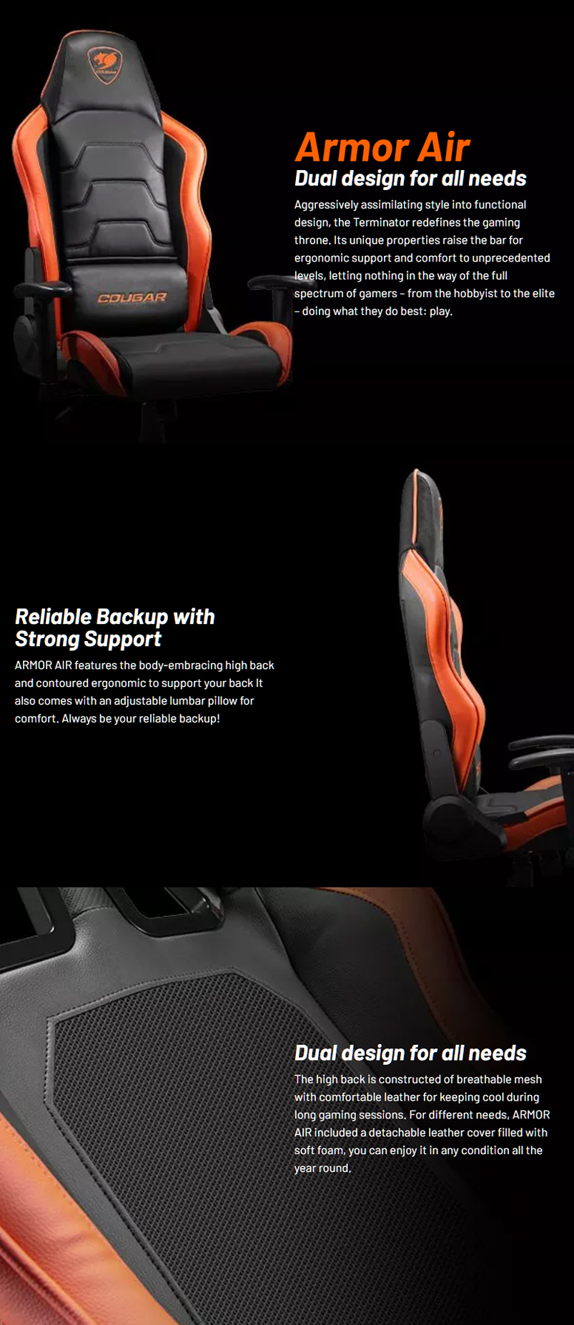 Cougar Armor Air Black Dual-Way Backrest Design Gaming Chair