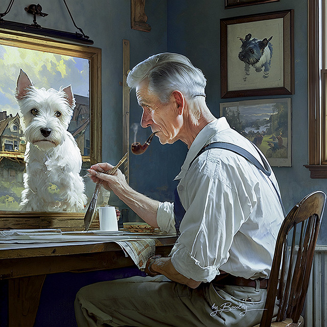 Norman Rockwell Painting Westie