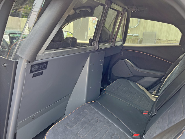Inside Rear Seating View Of 2022 Ford Mustang Mach E GT Just Put Into Service By The Hastings On Hudson Police Department In Westchester County In New York State. Photo Taken Thursday June 8, 2023
