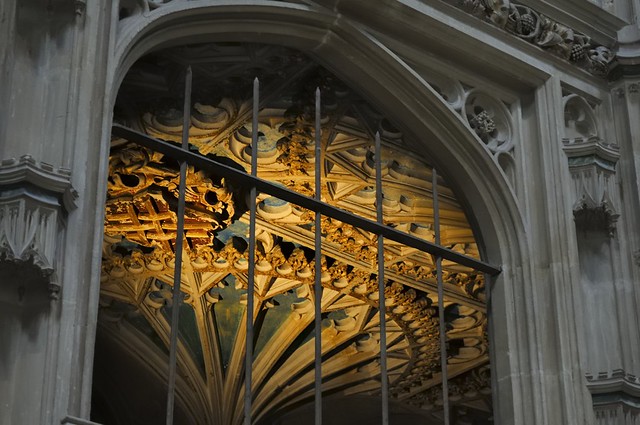 Chantry chapel gilded fan vaulting, Salisbury Cathedral, Salisbury, Wiltshire, England..