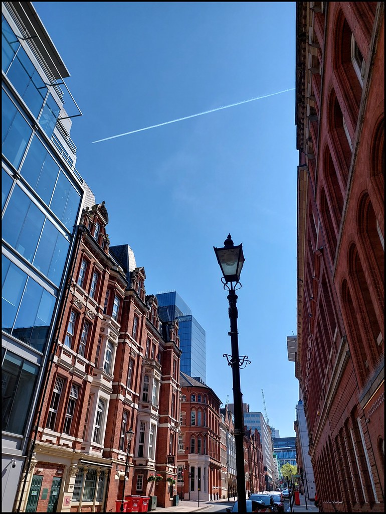Flying above Edmund Street, Birmingham city centre, June 2023