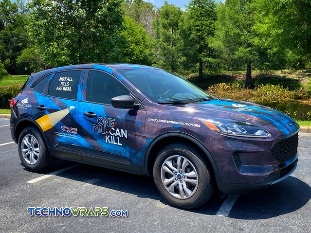 One pill can kill fentanyl awareness printed vinyl vehicle wrap in Orlando