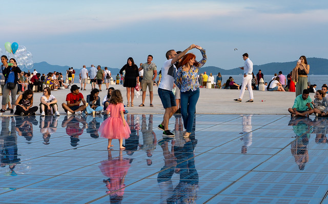 dancing on the Monument to the Sun, Zadar, Croatia
