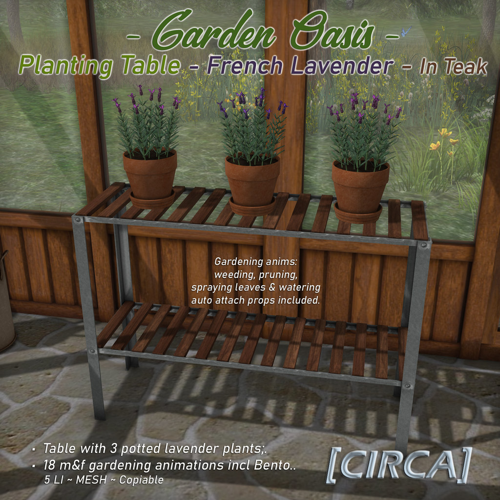SL Home Decor Wknd Deal | [CIRCA] – Garden Oasis – Planting Table – French Lavender – Teak