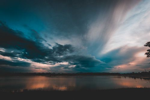 lake sky clouds sunset