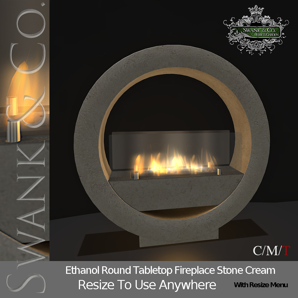 Swank & Co. Ethanol Round Tabletop Fireplace Stone Cream