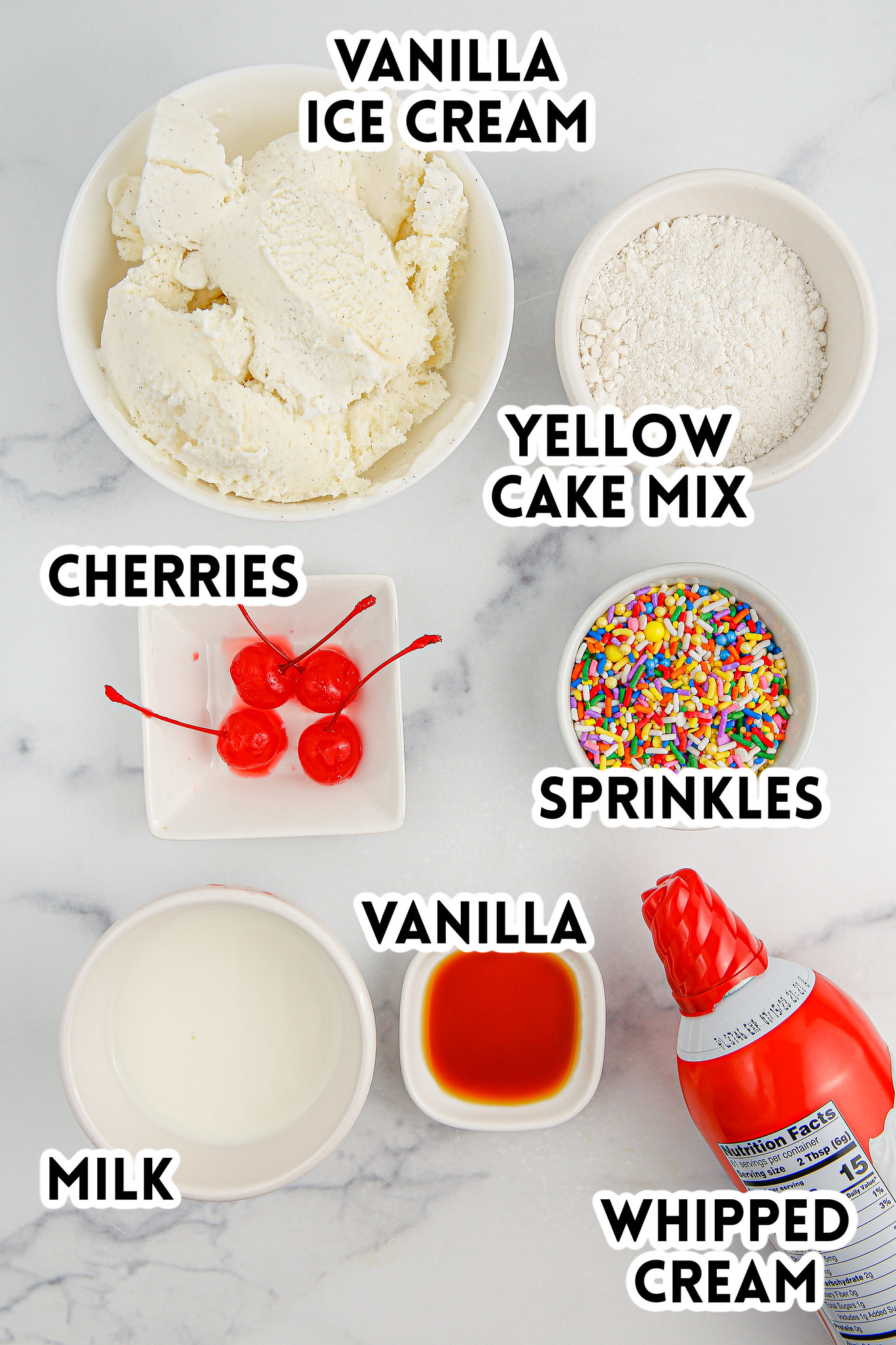 Ingredients for cake batter milkshakes