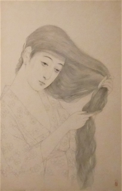 Shin Hanga - Hashiguchi Goyo - Vrouw die haar haar kamt (potloodstudie) - 1920