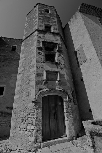 Tower and Well at Salagon (B&W)