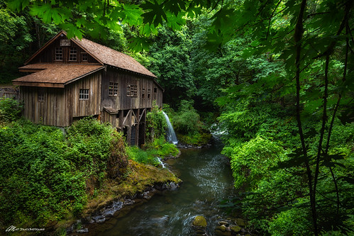 landscape green forest washington grist mill historical waterfal river water stream tripod canon light