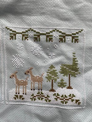 Progress on Block #2 - Snowy Deer - Frost Forest Series - Country Cottage Needleworks - Friday, June 16, 2023