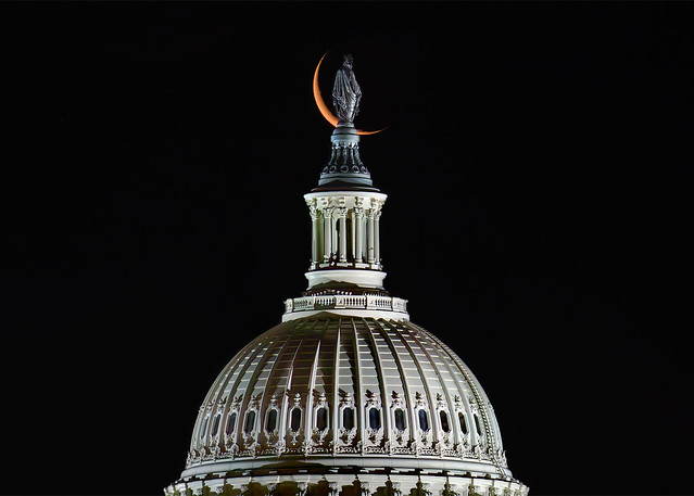 Crescent Moon with the US Capitol's Statue of Freedom
