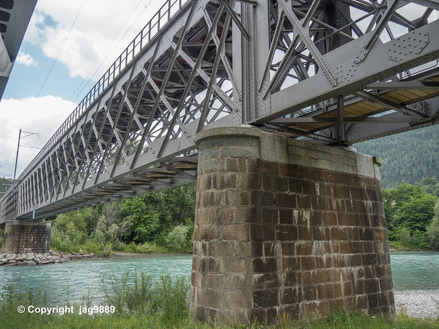 RHE181d Rhätische Bahn Railroad Bridge over the Hinterrhein River, Bonaduz – Domat/Ems, Canton of Grisons, Switzerland