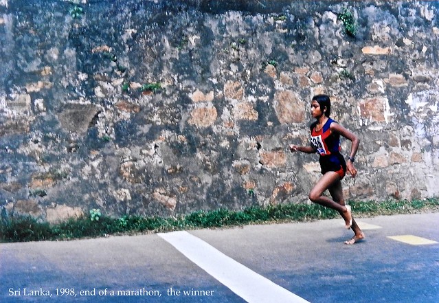 marathon dec.1998, the first woman, no enough money for shoes