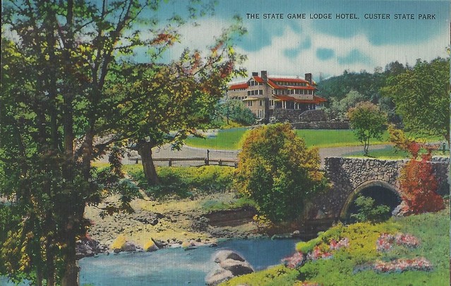The State Game Lodge Hotel. Custer State Park. The Black Hills Of South Dakota. Souvenir Postcard Folder.