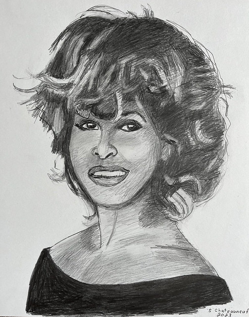 Tina Turner - Pencil Drawing by STEVEN CHATEAUNEUF (2023)