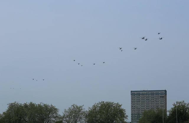 Helicopter sections flypast