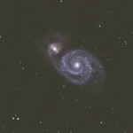 M51 Whirlpool Galaxy Whirlpool galaxy M51, is about 31 million light years away. Magnitude 8.4 spiral galaxy in Canes Venatici.
Taken with 8&amp;quot; SCT telescope.ZWO ASI183MC Pro camera. Stacked, and edited in Pixinsight. 