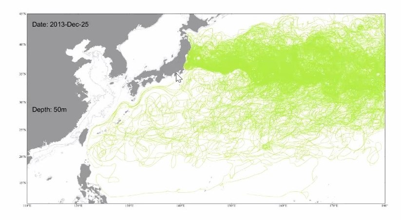 吳朝榮認為，若氚水進入內圈的小規模環流系統，從日本到台灣附近海域的速度會更快。圖片來源：截圖自日本將排放含氚核廢水記者會簡報