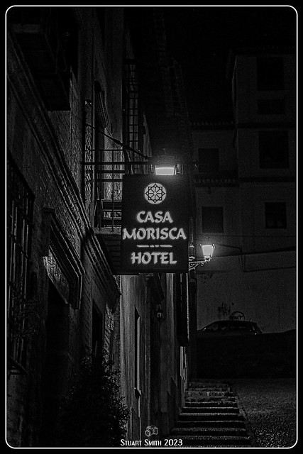 Sign, Casa Morisca Hotel, Cuesta de la Victoria, Granada, Andalusia, Spain