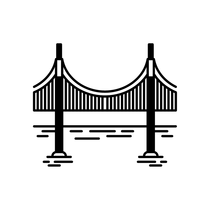 black line icon of a bridge over water