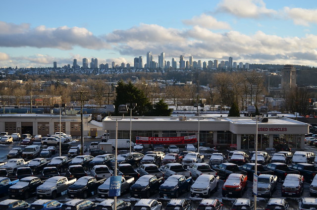 View of Metrotown skyline and Carter GM from Brentwood Town Centre Skytrain Station