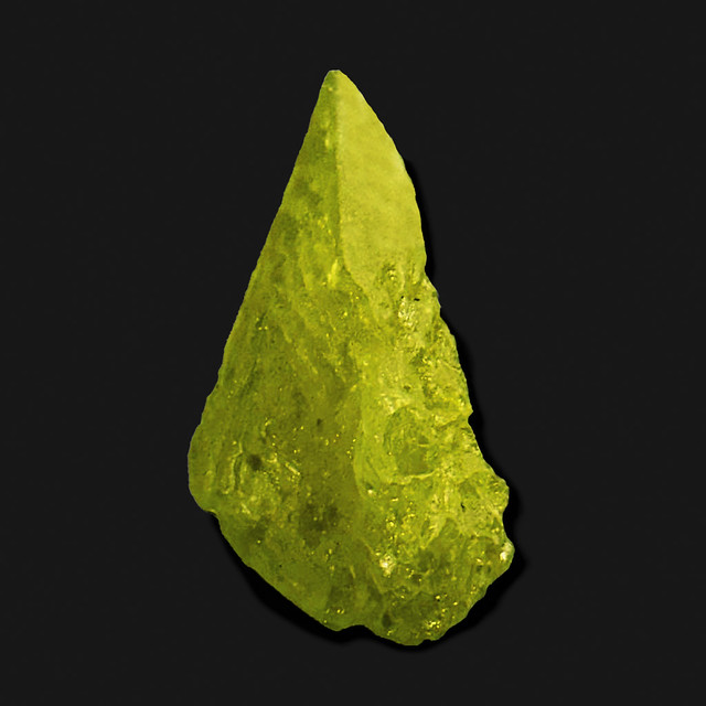 Native sulfur crystal, El Desierto Mine, San Pablo de Napa, Daniel Campos Province, Potosí, Bolivia; 7.5 cm tall