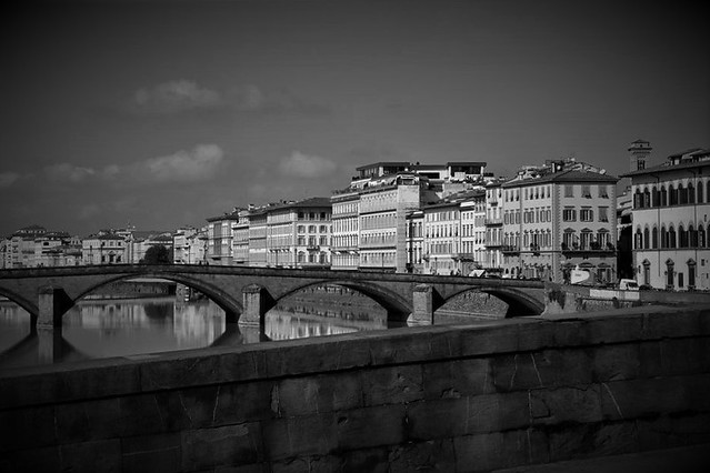 Black & White, Ponte Alla Carraia, River Arno, Florence, Italy.