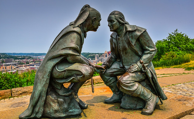 Point of View: George Washington and Seneca leader Guyasuta monument by James A. West on Mt Washington - Pittsburgh PA