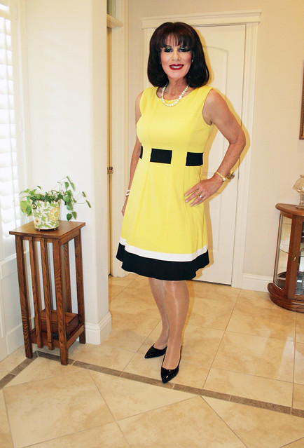Yellow Dress with Black & White Hem