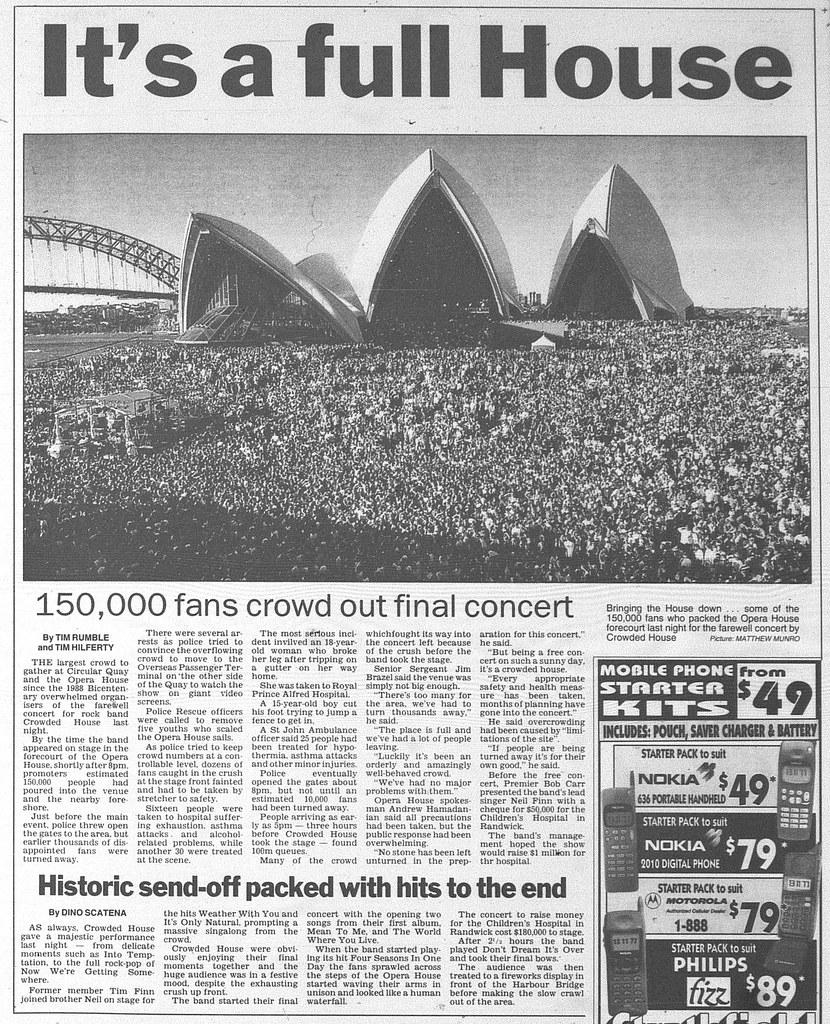 Crowded House final concert November 25 1996 daily telegraph 3