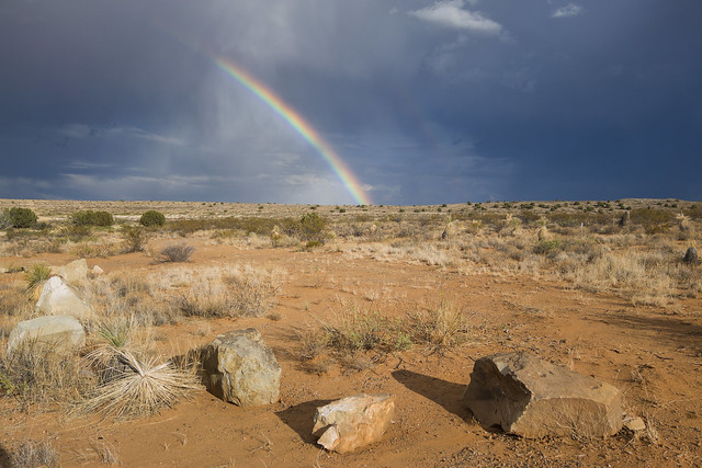 New Mexico afternoon: 6:34 pm - golden hour with rainbow