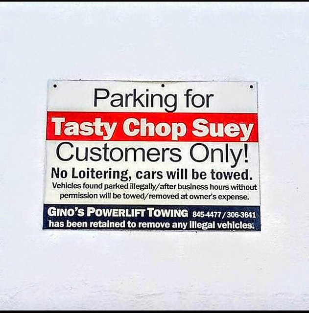 Tasty Chop Suey - Parking Lot sign - Back Entrance area - 4/11/2023
