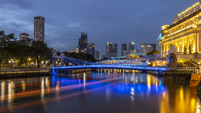 Light Trails and Landmarks along Singapore River
