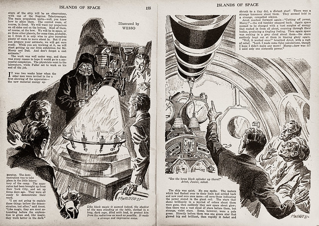 Birth of the Warp Drive in “Islands of Space” by John W. Campbell, Jr.  Illustrations by Wesso.