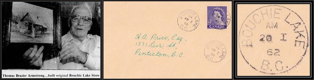British Columbia / B.C. Postal History - 20 January 1962 - BOUCHIE LAKE, B.C. (cds cancel / postmark) to Penticton, B.C.
