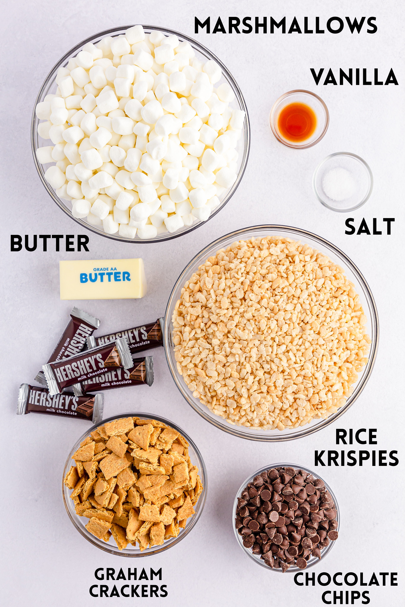 Ingredients for s'mores rice krispies treats