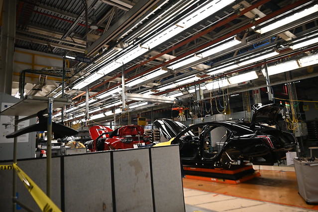Cars on the assembly line -- Lansing Grand River automobile assembly plant production line
