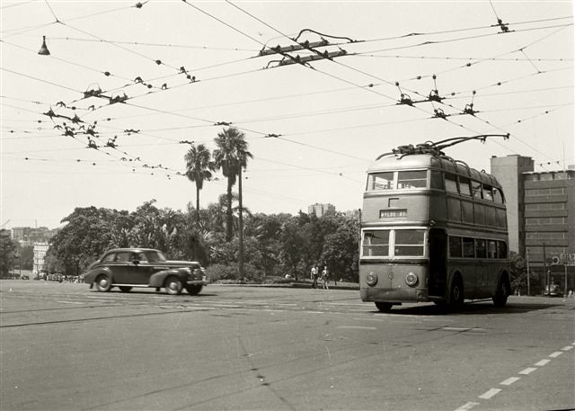 AEC 'Q' DD Trolleybus No. 4. William & College Sts.  Sydney   In 1949 Picture: N F Reed