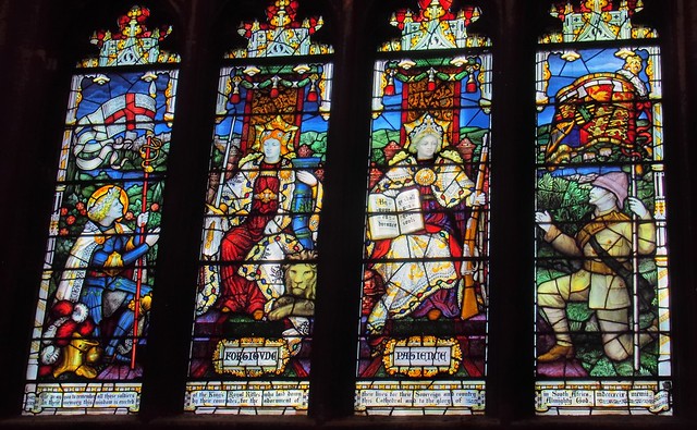 King's Royal Rifles Boer War window, Winchester Cathedral, Winchester, Hampshire, England..