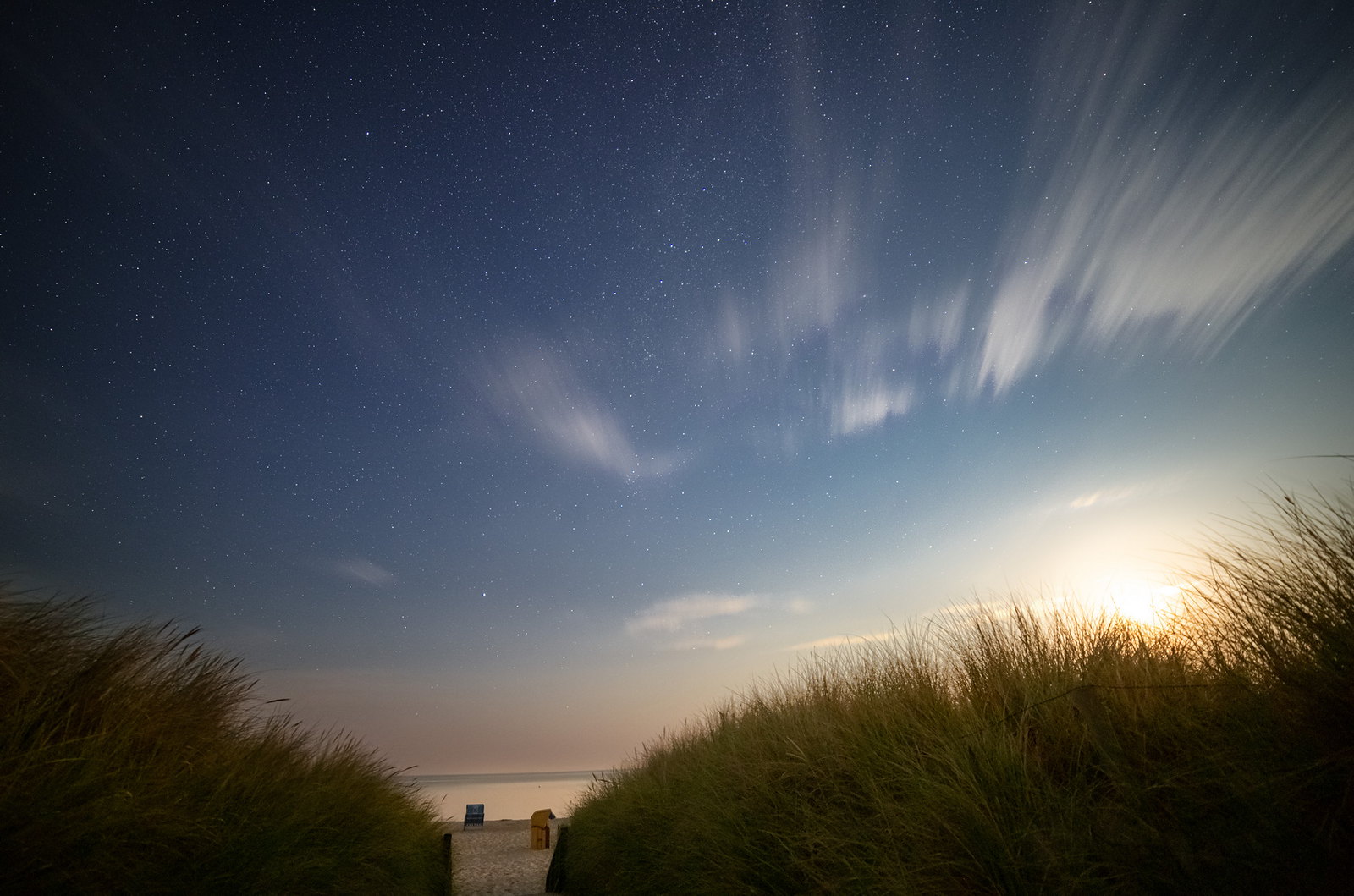 Setting Moon and Stars at the Beach (HDR)