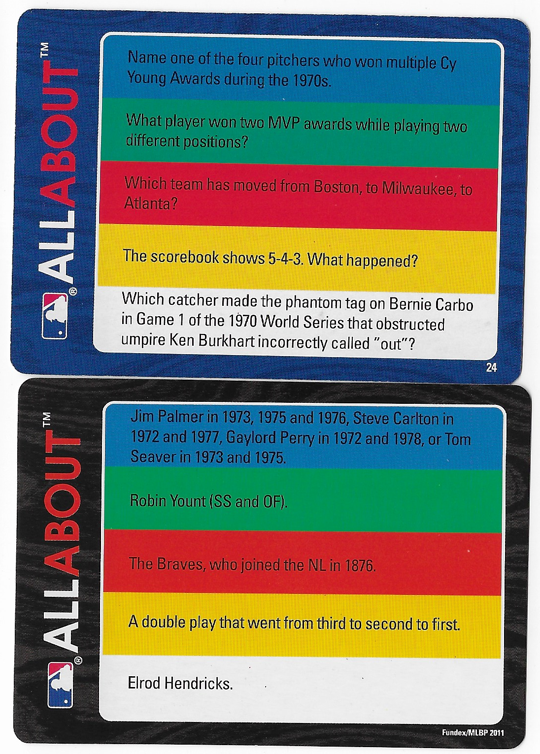 2011 Fundex All About Baseball Trivia (no pic) #24 (Tom Seaver, Robin Yount)