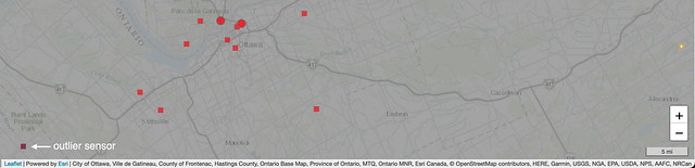 US AirNow Fire and Smoke Map with outlier sensor in Almonte