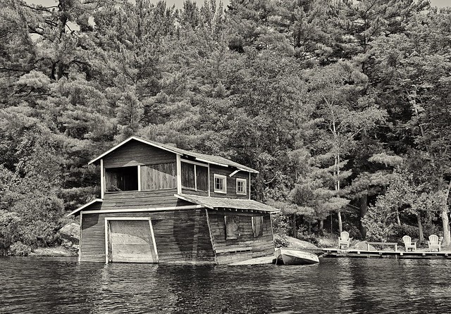 Crooked Boathouse on Gull Lake