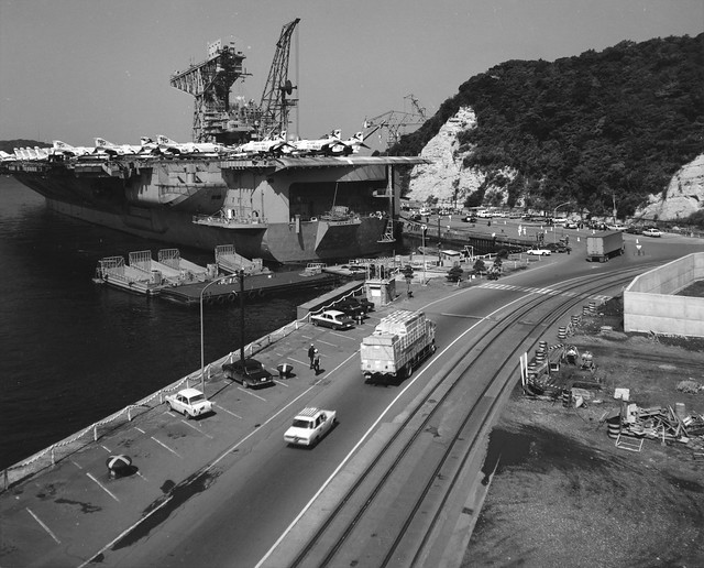 USS America (CVA-66) moored at Yokosuka, Japan during the Vietnam war.