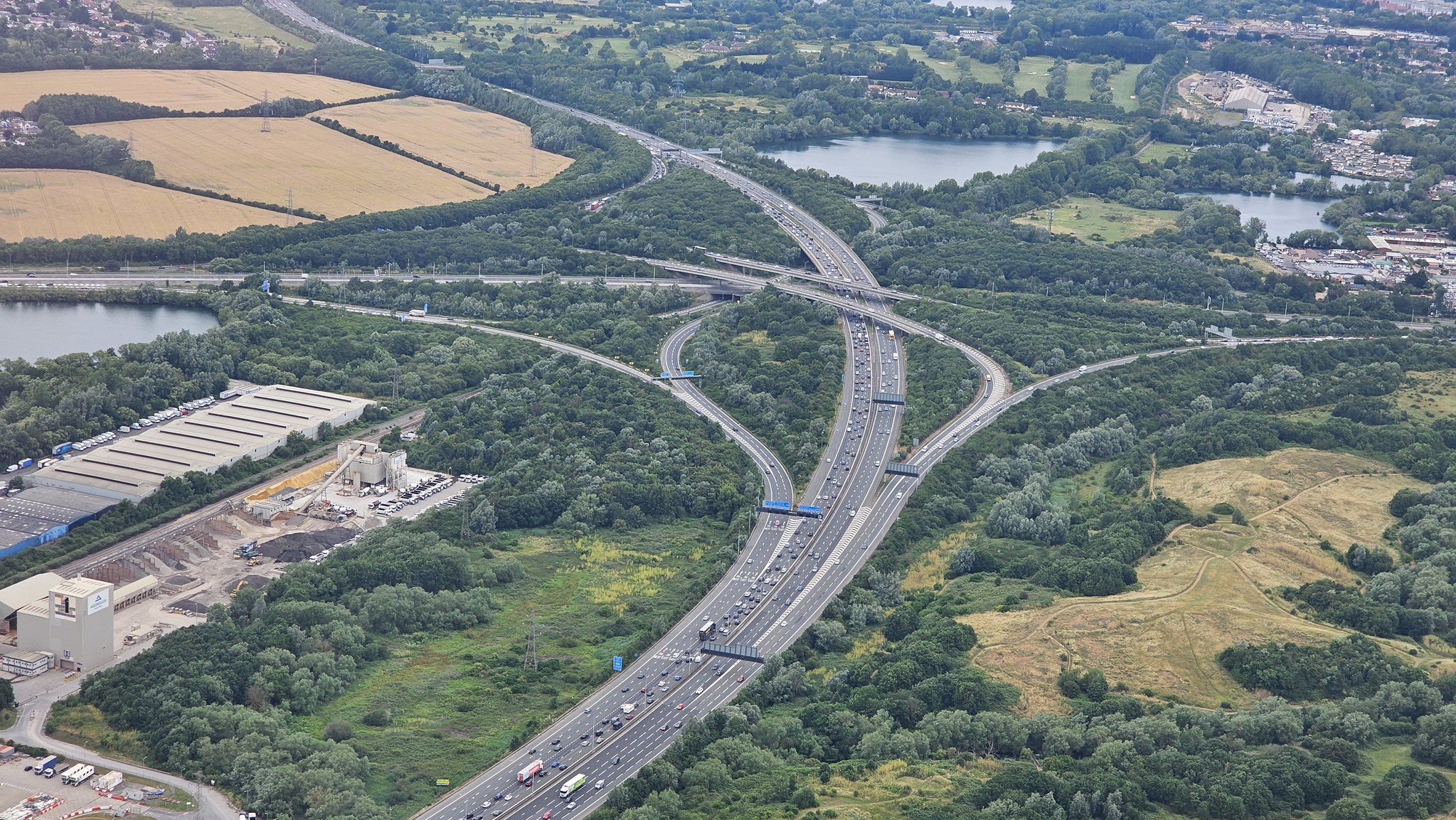 Initial views of the M25 after taking off from Heathrow