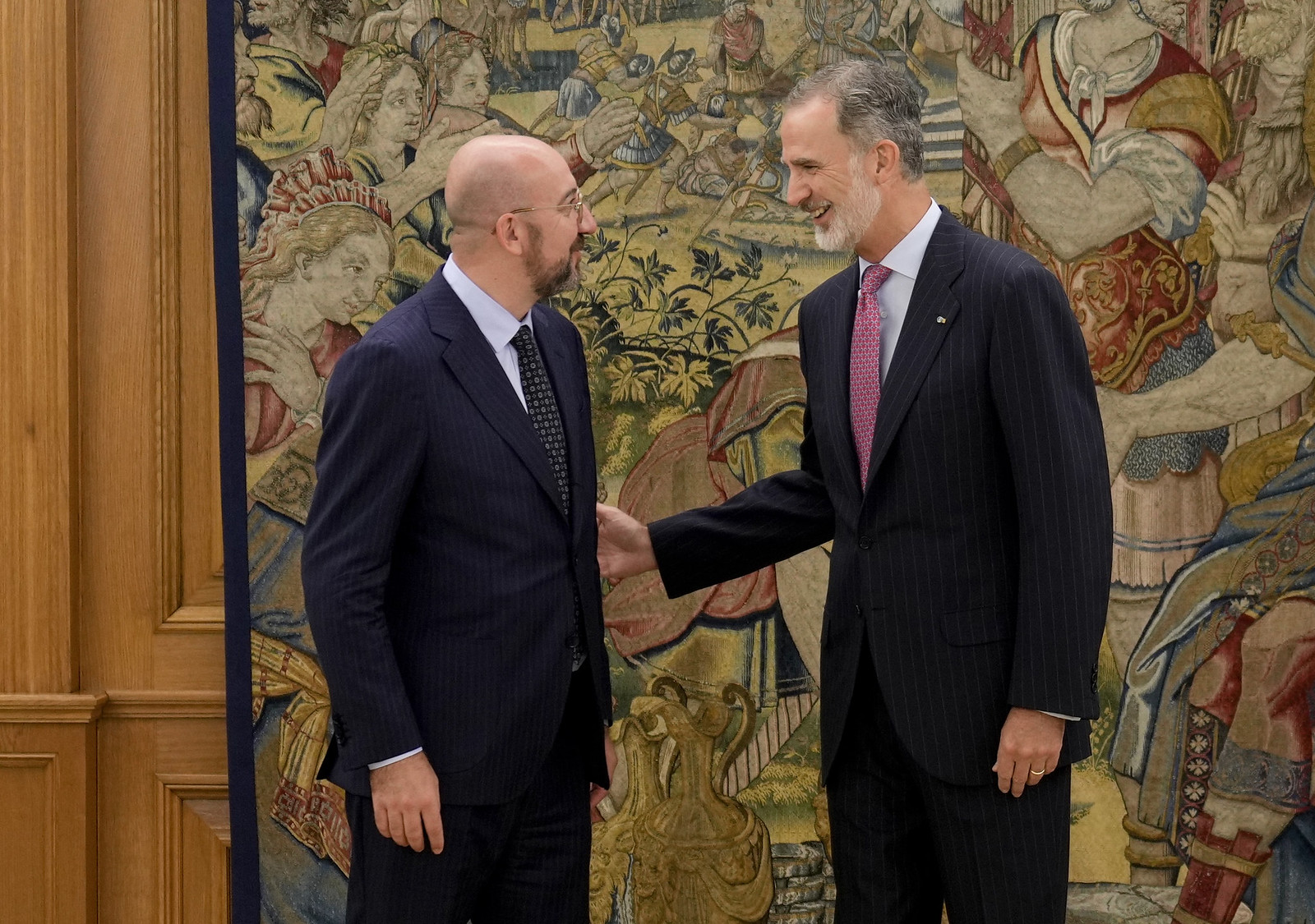 European Council president Charles Michel meeting Spanish King Felipe VI