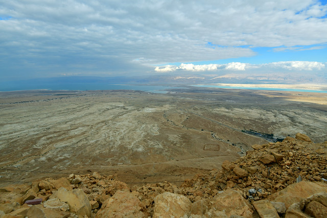The Dead Sea and the eroded desert from Masada