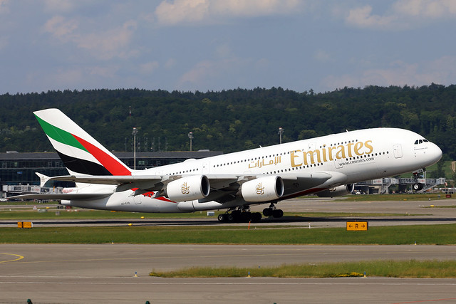 Emirates A380 A6-EOA departing ZRH/LSZH