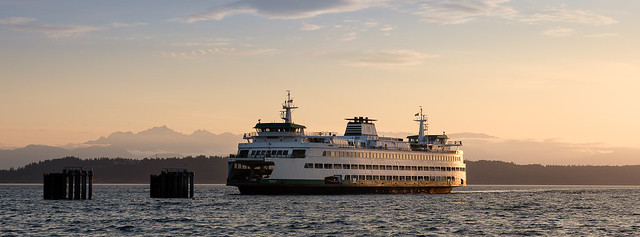 the ferry at sunset